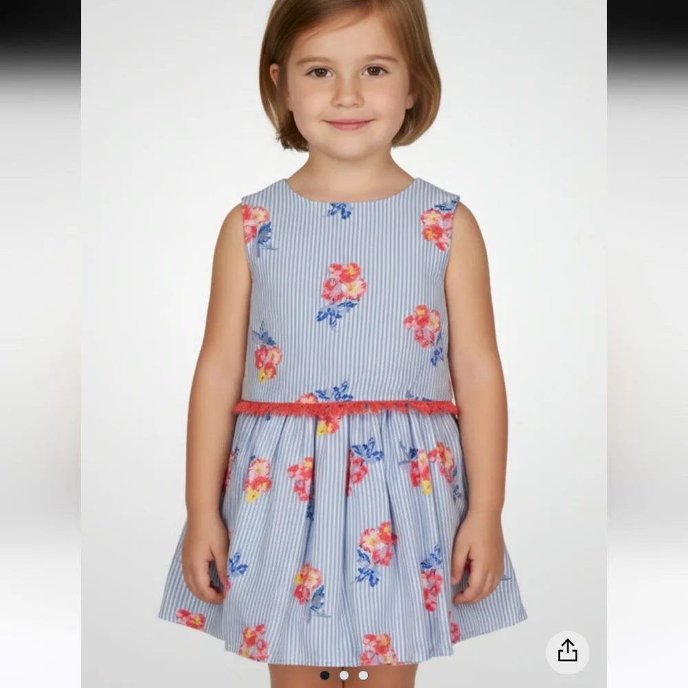 Joules Floral Striped Girls Layered Dress